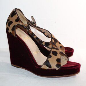 Christian Louboutin Leopard Print and Burgundy Wedge Heels